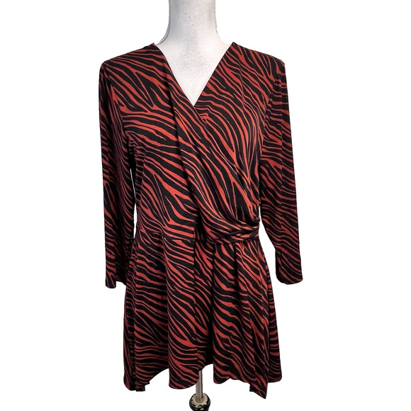 Chaus New York Tunic Top size Extra Large Dark Red Black Stripes Slinky Stretch - Picture 1 of 7